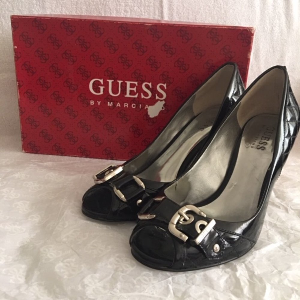 95% New Black Guess open toe heels